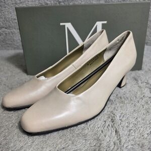 Mark Lemp Walking Cradles White Pearl Leather Block‎ Heel Pumps Womens 6N NEW